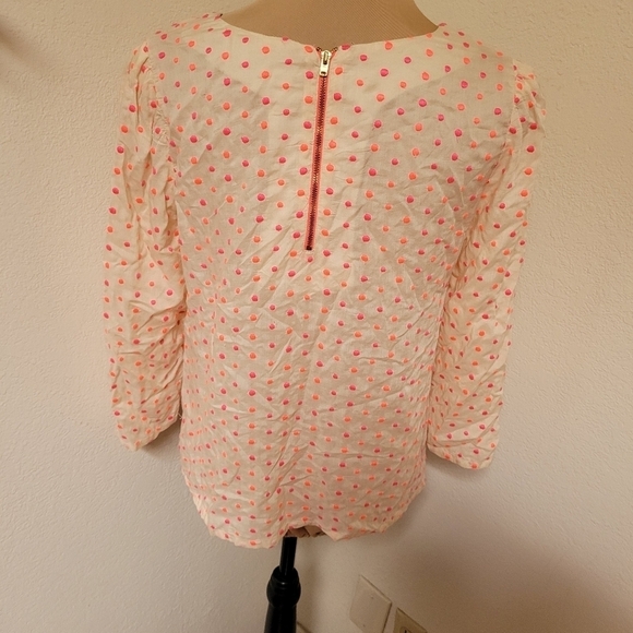 Anthropologie Isato polka dot embroidered cream and pink 3/4 length blouse - Picture 8 of 9